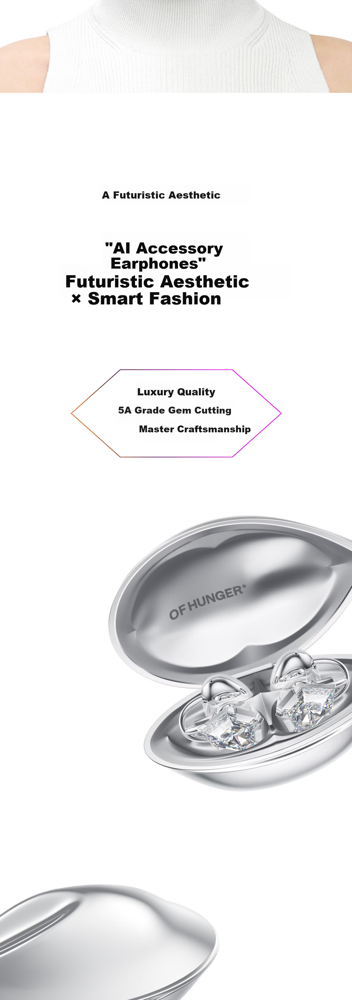OF HUNGER Limited Edition White Zircon Electronic Gem AI Accessory Earphones Birthday Gift for Girlfriend 3