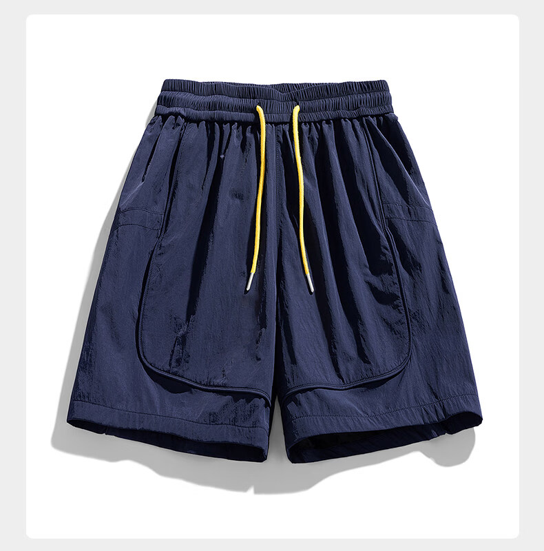 Wassup Sohot Minimalist Workwear Shorts Men's Summer Japanese Outdoor Beach Solid Color Five-Point Casual Pants Dark Night Black XL 15