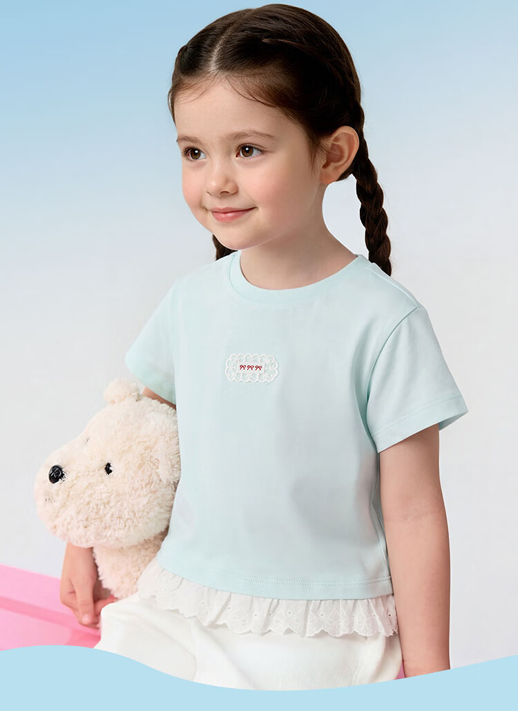 Balabala [balaOne] Kids Short Sleeve T-Shirt Girls 2026 Summer Simple and Exquisite Top 3