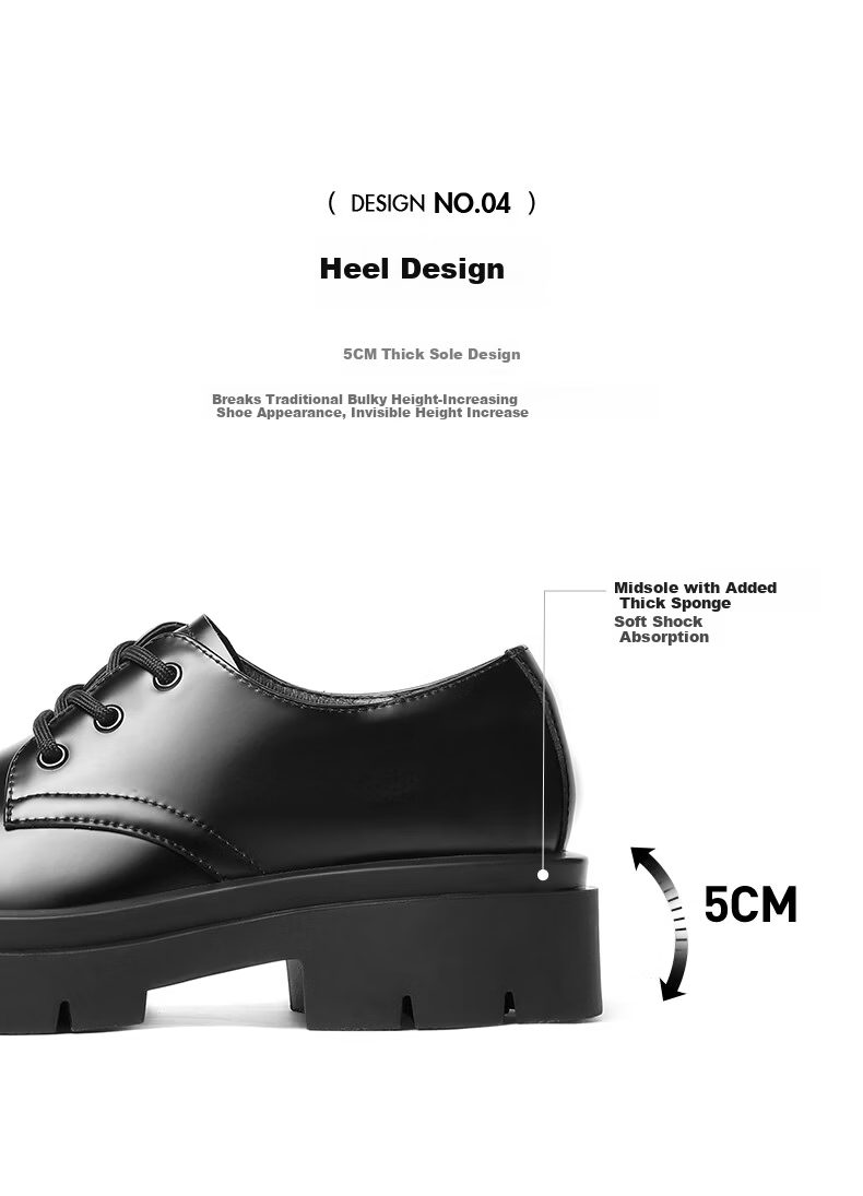 Belle Zhang Linghe Same Style Thick-Soled Business Derby Shoes for Men, Size 26, Summer Commute Formal Leather Shoes A1434, Black-Light Sole, Size 42 9