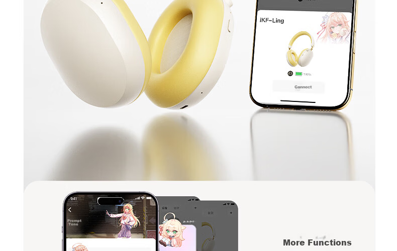IKF Ling [Suzuka Chiba Collaboration] Over-Ear Bluetooth Headphones Wired and Wireless Anime Gaming Sound Localization 56dB Noise Cancelling Head Tracking Smoke Gray 32