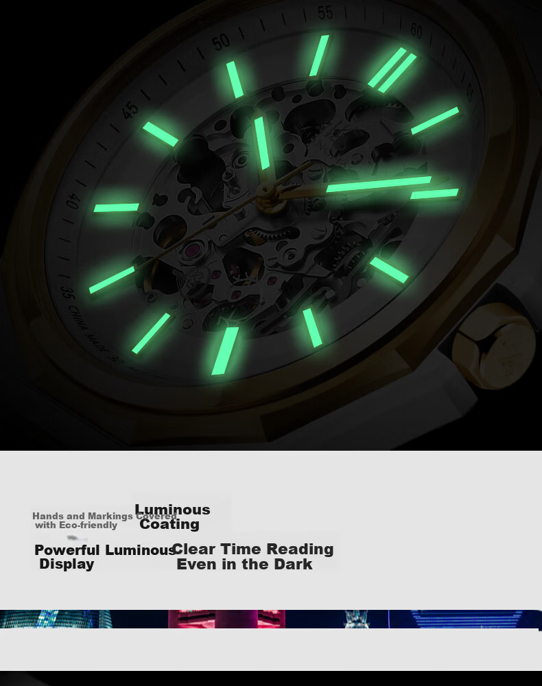 SHANGHAI Men's Automatic Mechanical Watch National Series Skeleton Luminous Wristwatch S8008 White Dial 7