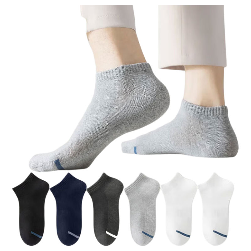 Mianmanman Men's Socks, 100% Pure Cotton Short Socks, Essential Oil, 10A Grade Antibacterial And Odor-Resistant, Breathable Summer Boat Socks, Business Short Tube Socks, 6 Pairs