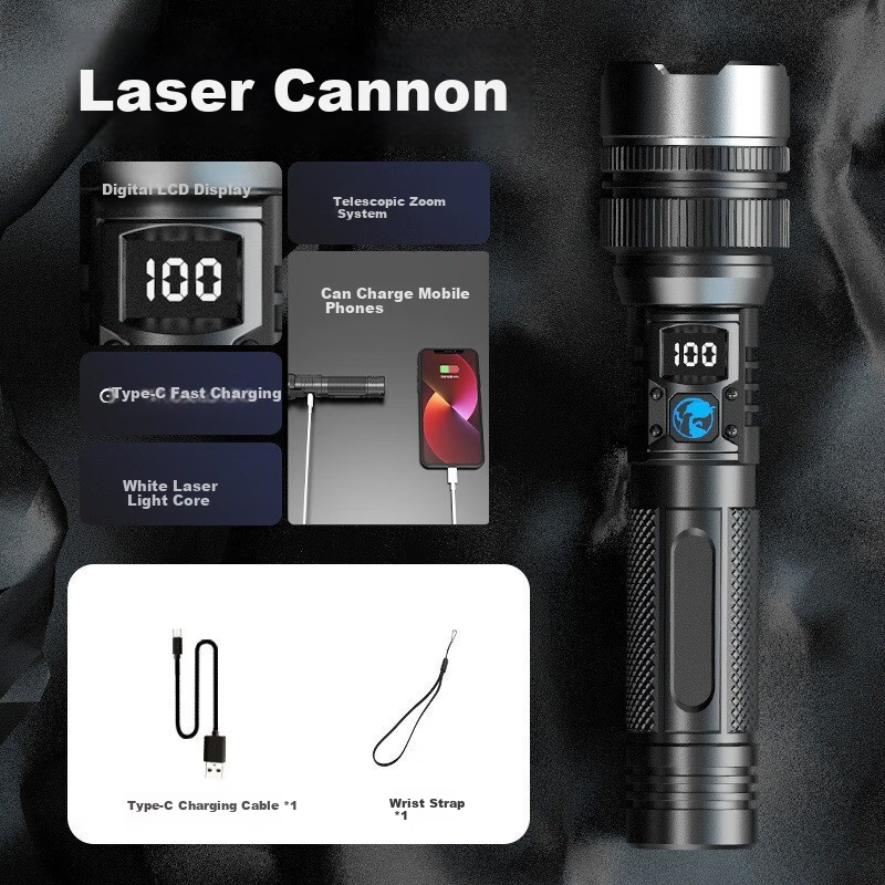 Hanyiwei Industrial Mobile Lighting High-Power Flashlight HYW-SD1 1800mAh Long Battery Life Zoomable Long-Range Outdoor Survival Ultra-Bright Rechargeable Portable Emergency Light 9