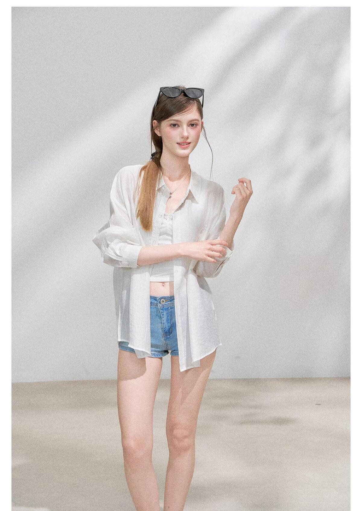 ICH MODE "Spring Light Leisure" Lyocell Sun Protection Long Sleeve Shirt Women Lazy Style Thin Jacket White M 42