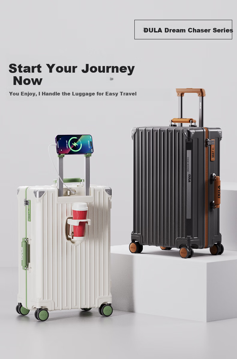 DULA High-Style Multifunctional Luggage with Cup Holder USB Trolley Case Travel Suitcase Gradient Color 26-inch 1