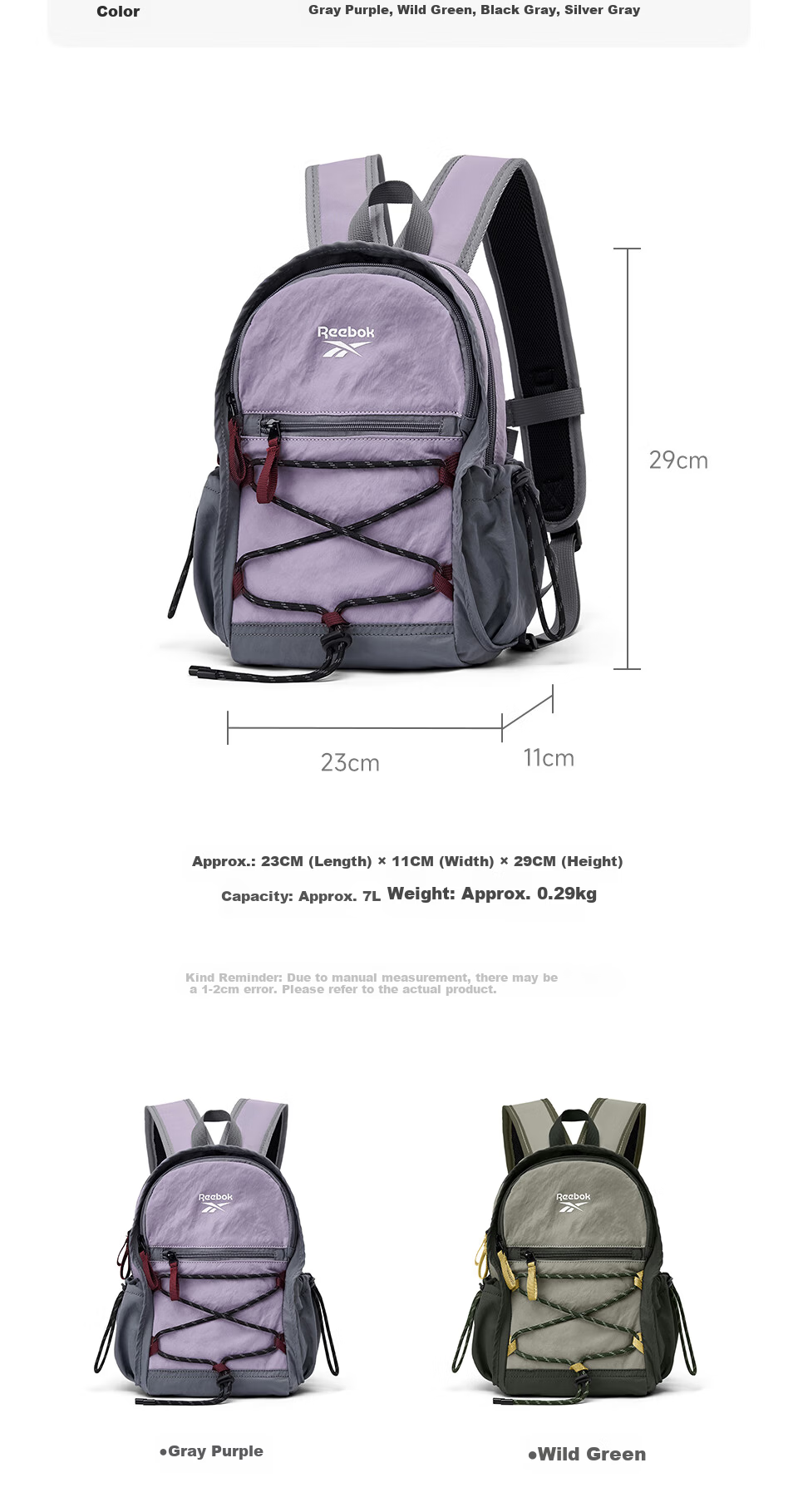Reebok Lightweight Women's Outdoor Hiking Mini Backpack Sports Small School Bag Mountain Green 3