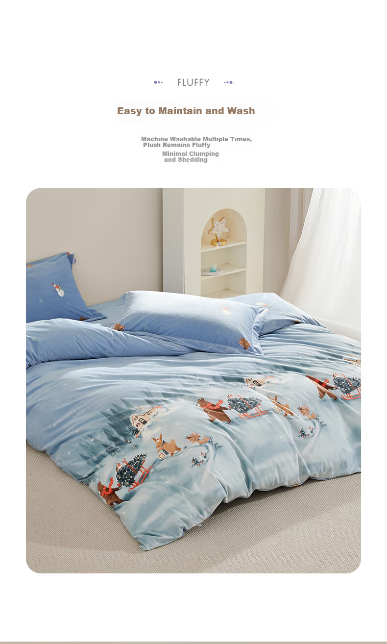 Luolaikids 3-Piece Set Baby A-Class Crystal Warm Velvet Bedding Dorm Single Bed Sheet Duvet Cover Pillowcase 150x215cm 6