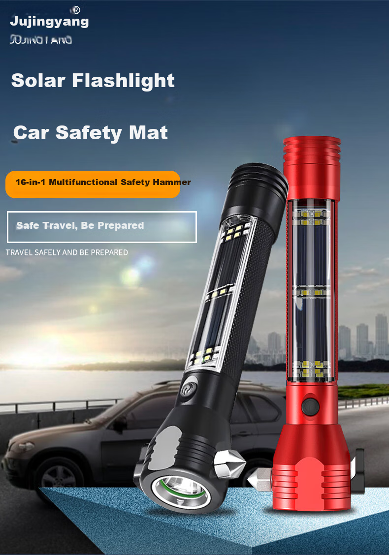Jujingyang Solar Flashlight High Brightness Self-Defense Buzzer Strong Magnet Work Light Multifunctional Car Emergency Window Breaker Safety Hammer 1