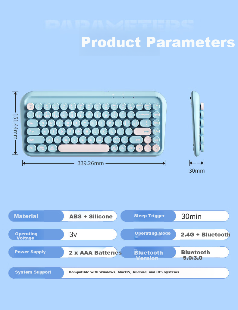 B.O.W Hangshi K500D Dual-Mode Bluetooth Wireless Keyboard Ultra-Thin Portable Office Tri-Mode 84-Key Keyboard for Phone iPad Tablet Laptop Starry Purple Color Block 23