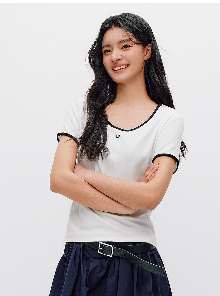 Semir Cooling T-Shirt | Mall Same Style Women's Summer Short Sleeve Color Block U-Neck Slim Fit 2026 Top 101326100003 16