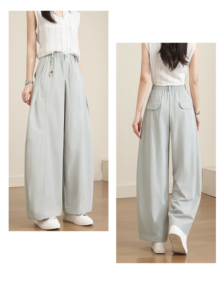 Free Style Wide-Leg Pants for Women Summer Thin 2026 New High Waist Slim Loose Draped Ice Feel Curved Straight Casual Trousers 25