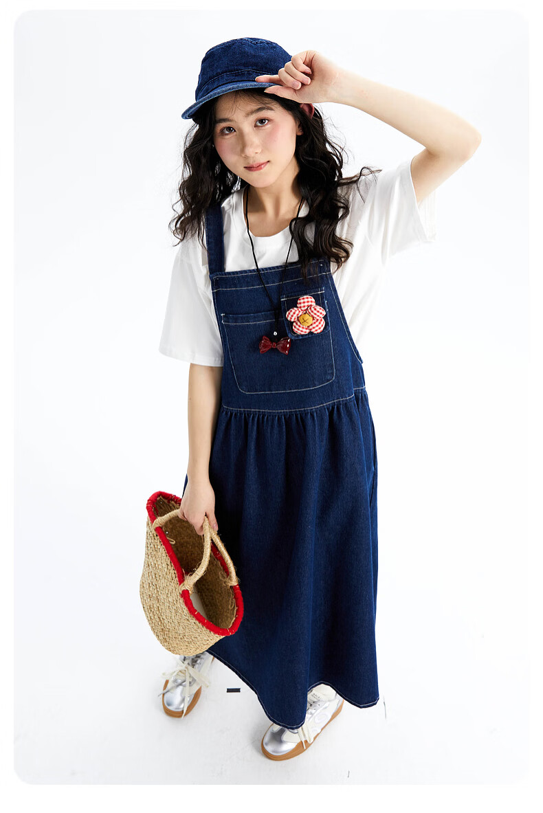 Fulomi Girls' Summer New Fashionable Casual Loose Denim Suspender Dress Blue 150cm 11