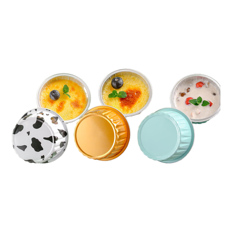 Kaoleshi 30-Pack Pudding Cupcake Molds Thickened Foil Bowls for Air Fryer Camping Picnic Baking Without Lids with Spoon