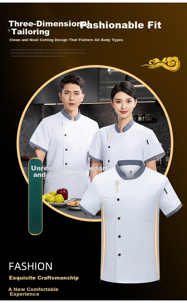 HANMANKE Summer Chef Workwear Short Sleeve Set Men Kitchen Uniform Work Clothes Custom Black Single Top 2XL 3