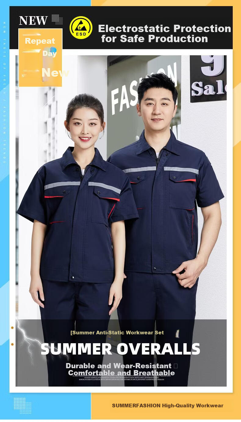 Lido According to Chen Custom Anti-Static Workwear Durable Men's Spring and Autumn Long Sleeve Reflective Strip Engineering Uniform Auto Repair Labor Protection Workwear Custom Work Suit 21