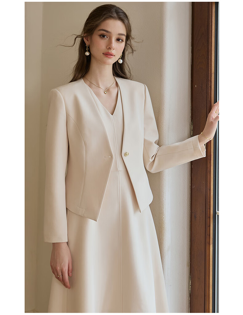 ROEYSHOUSE Women's Elegant Slim Fit Blazer Spring New Solid Color Commuter Suit 11646 Apricot S 17