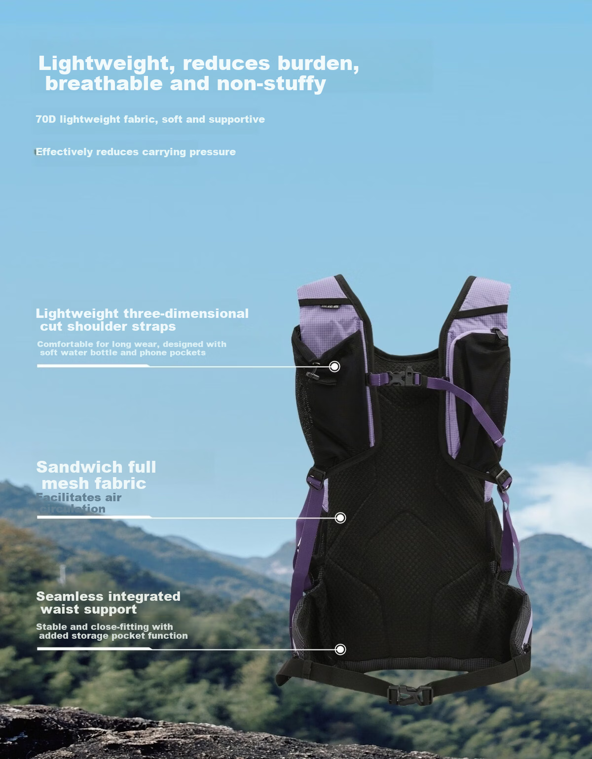 Toread AERO PACK 25L Lightweight Outdoor Hiking Cycling Water-Resistant Backpack - Electric Purple 4