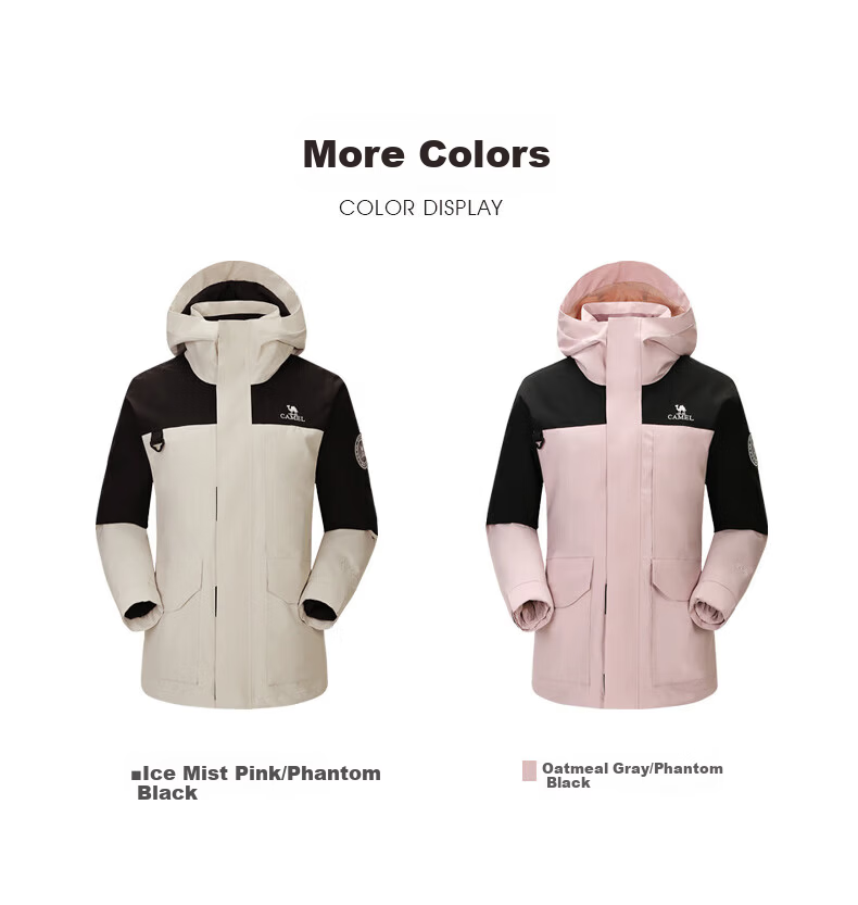 CAMEL 3-in-1 Autumn Winter Waterproof Thermal Down Jacket 18009 Ice Mist Pink/Phantom Black Unisex XL 7