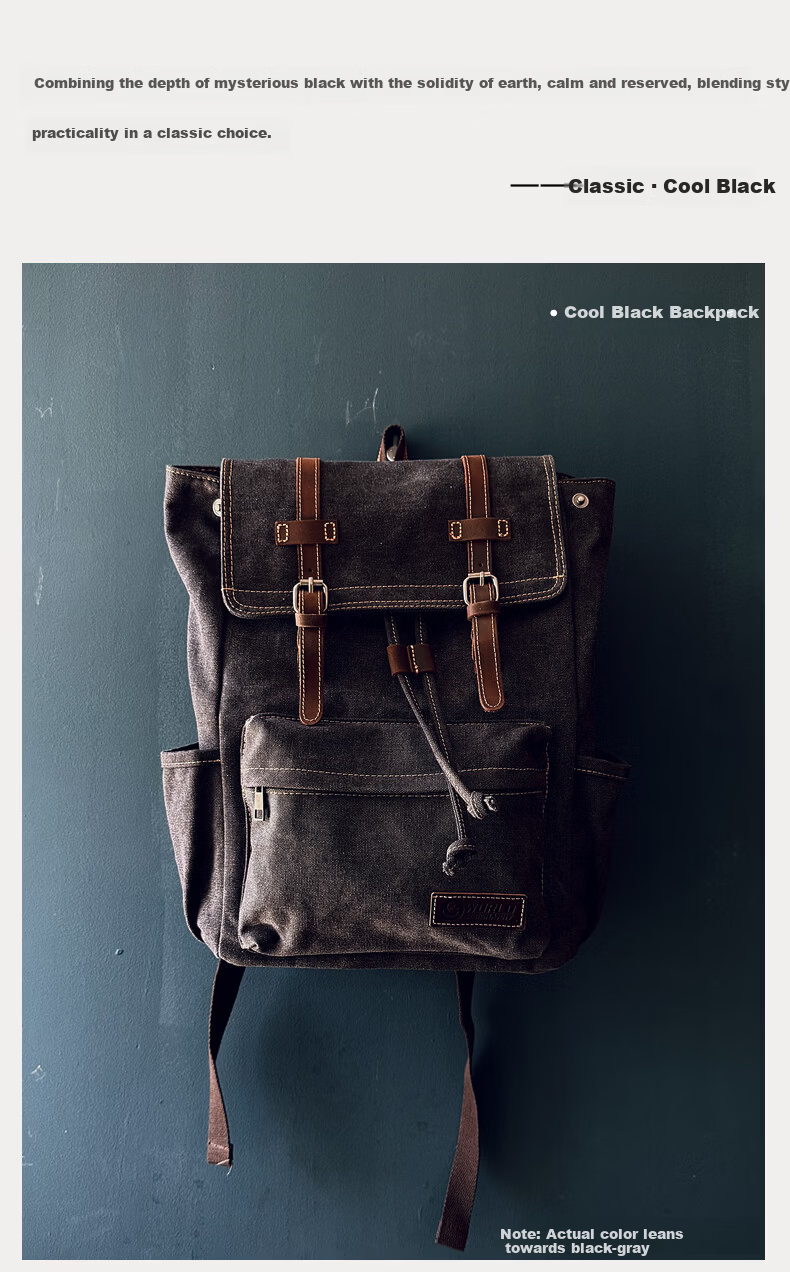 World Geography New Genuine Leather Canvas Backpack Unisex Large Capacity 15.6-inch Laptop Student School Bag Arctic Gray 12
