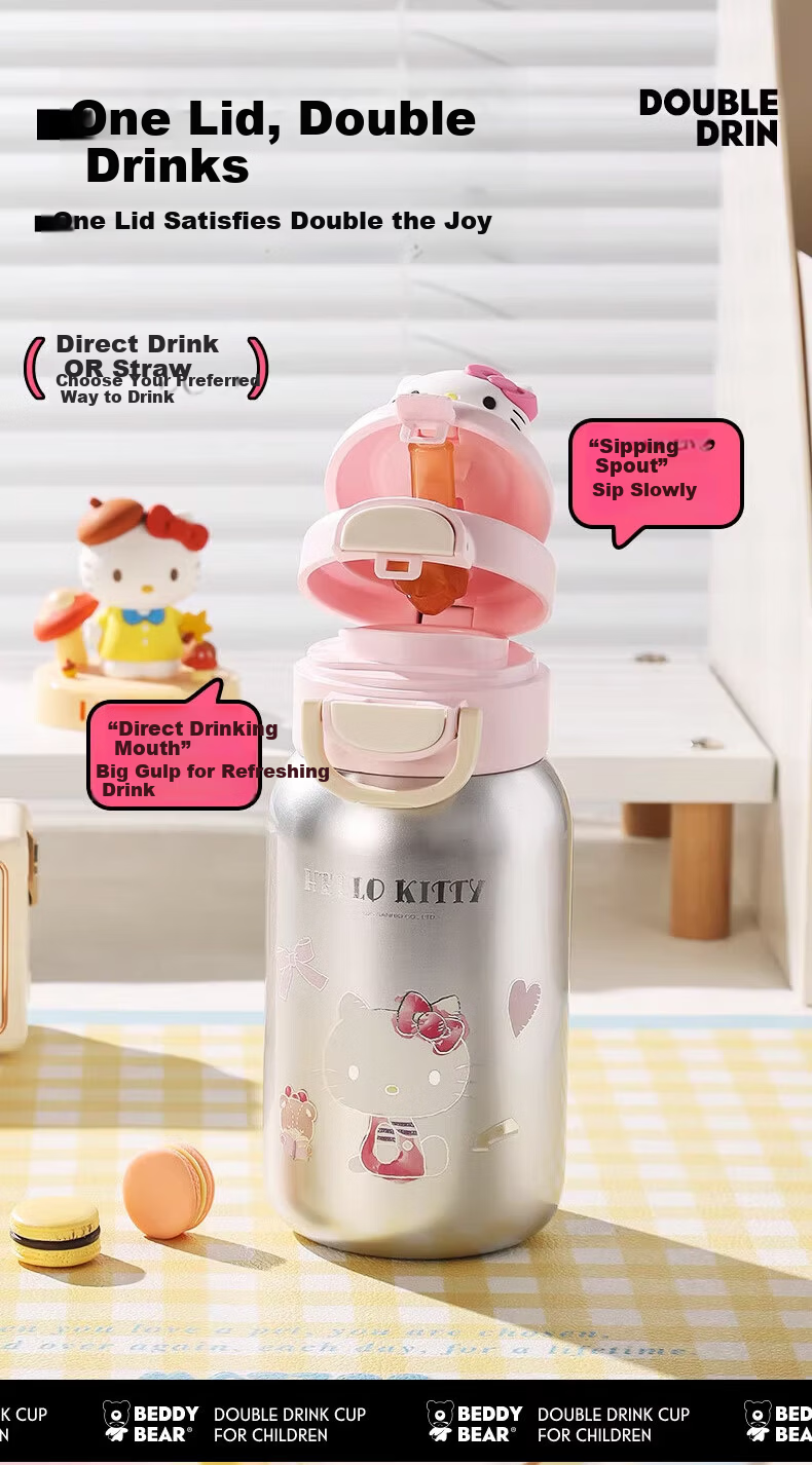 BEDDYBEAR Bloom Double Drinking Children's Insulated Bottle with Sleeve and Straw Large Capacity Student Cup 520ML Feisheng Yake 3