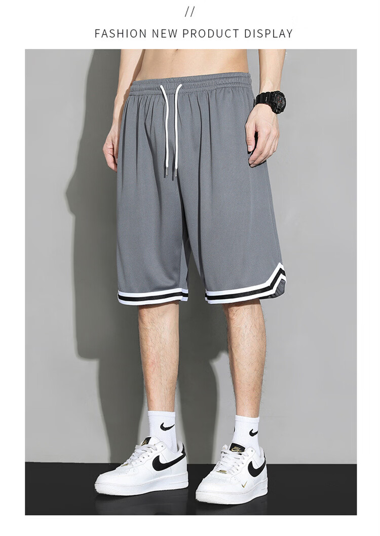 NASA GISS Men's Shorts Summer Ice Silk Thin Soft Loose Breathable Sports Basketball Five-Point Pants Black XL 5