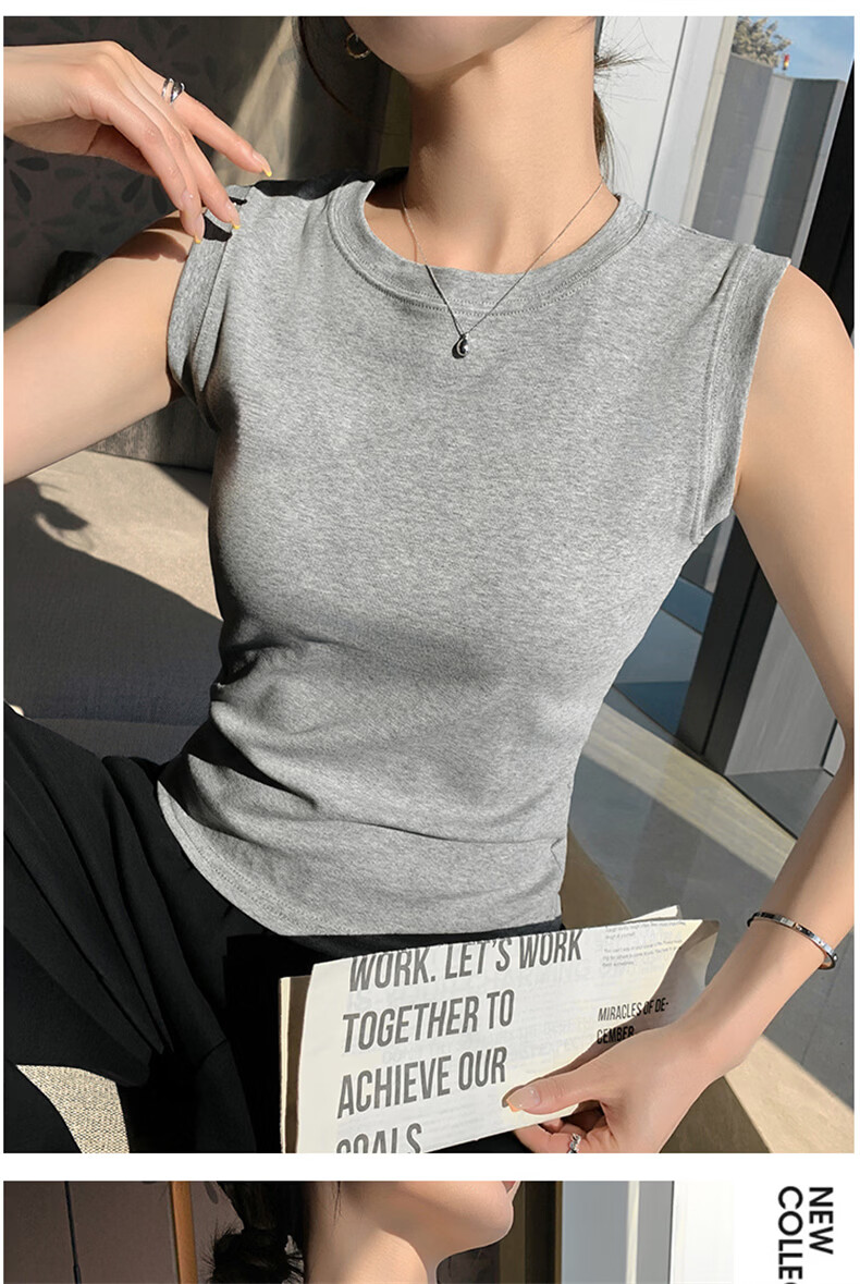 Langsha White Vest Tank Top for Women Spring Summer New Sleeveless Round Neck Camisole with Side Coverage 15