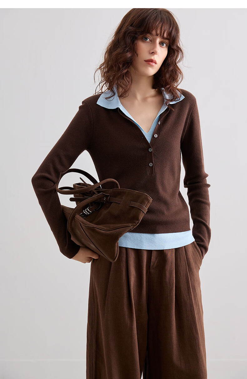 Demana Autumn Elegant Deep V Two-Piece Contrast Slimming Knit Sweater with Mulberry Silk and Wool for Women 20