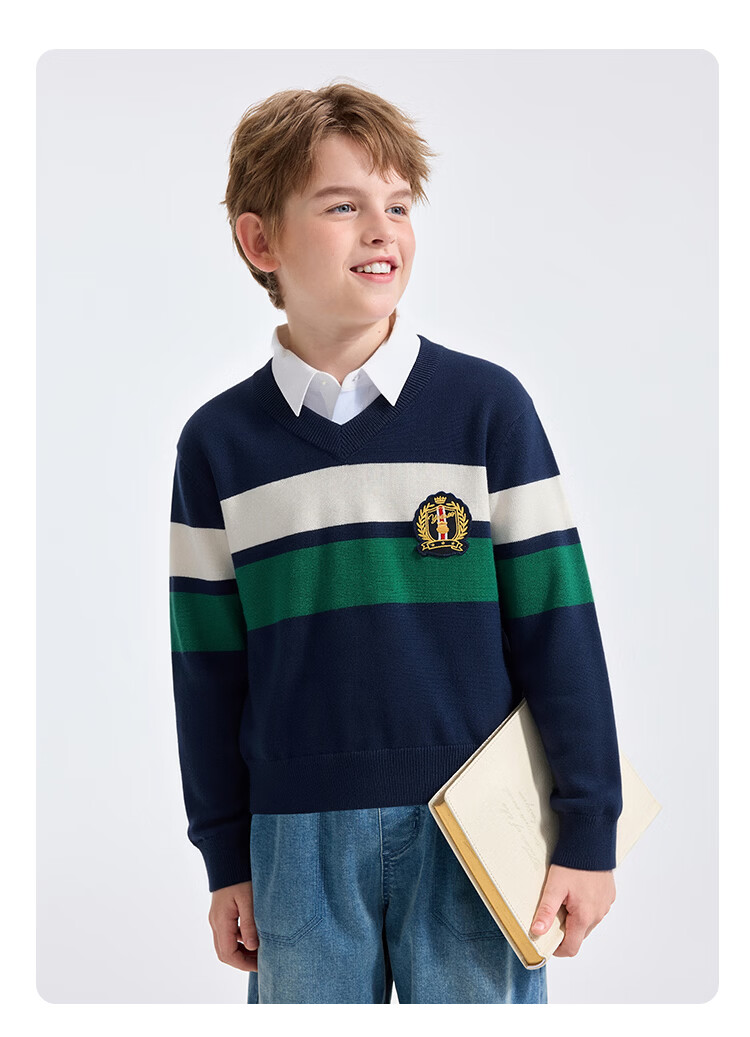 YEEHOO Boys Wool Blend Knit Sweater Children's Pullover School Style Spring Top Blue Green 140cm 13