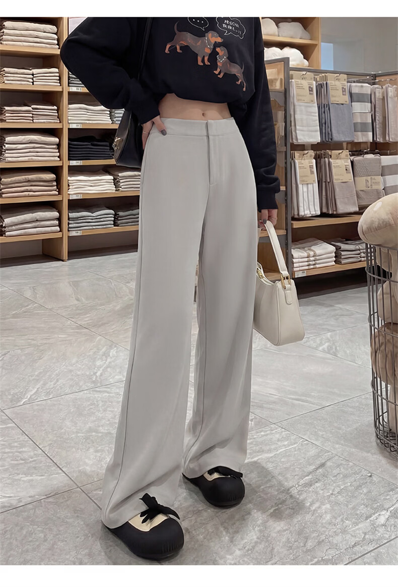 Langsha Women's Suit Pants 2026 Spring Autumn New High-End Commuter Casual High-Waist Straight Slimming Vintage Wide-Leg Pants 26