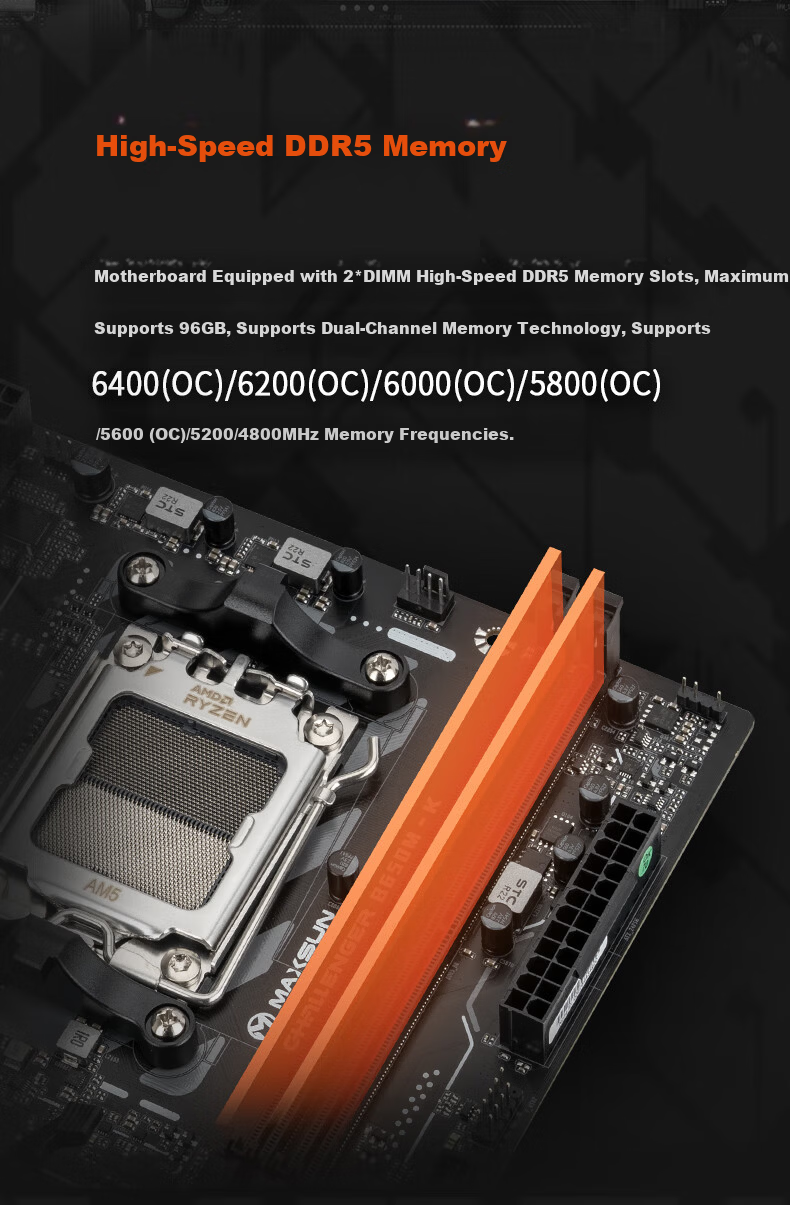MAXSUN MS-Challenger B650M-K WIFI Motherboard DDR5 Support AMD CPU AM5 9500F/9600X/7500F (AMD B650/AM5 Socket) 4