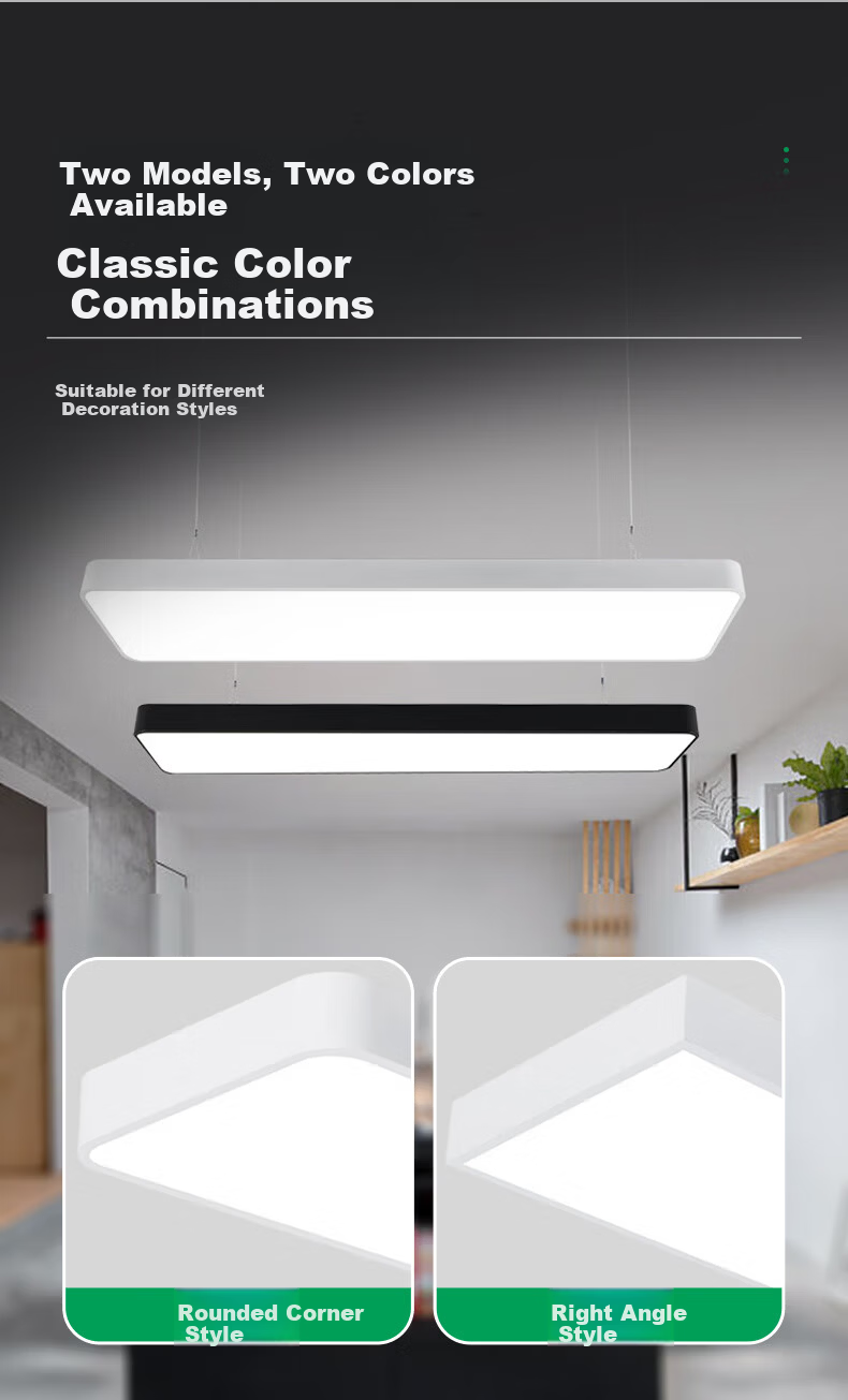 Biuyum LED Linear Light Conference Room Office Pendant Light Commercial Building Square Tube Light Black Right Angle White Light 40W 1200*95*40mm [1 Piece] 1