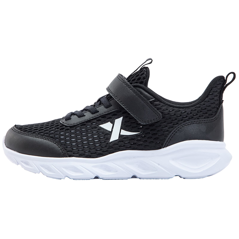 XTEP Youth Running Shoes Campus Velcro Design Student Outdoor Sports Shoes Black/New White 35