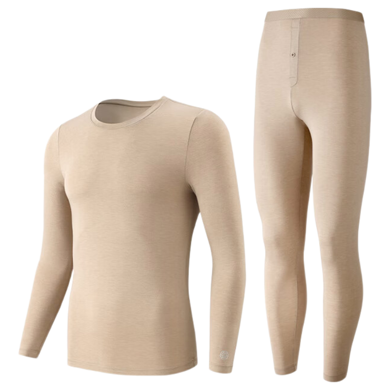 Maniform [Comfort Warm] Camellia Oil Moisturizing Soft Round Neck Long Sleeve and Long Pants Men's Thermal Warm Underwear Set