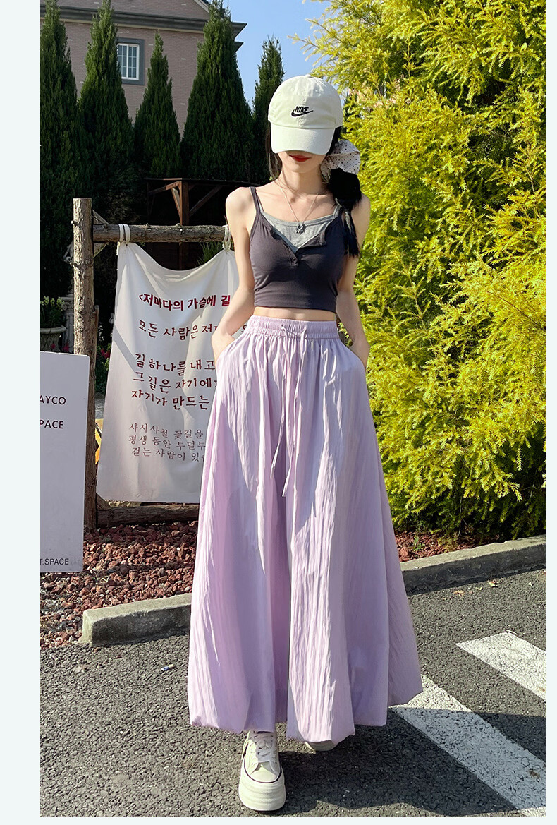 Langsha Bud Half Skirt Women Spring Summer Thin High Waist Loose Slim A-Line Puffy Cloud Mid-Length Skirt 22