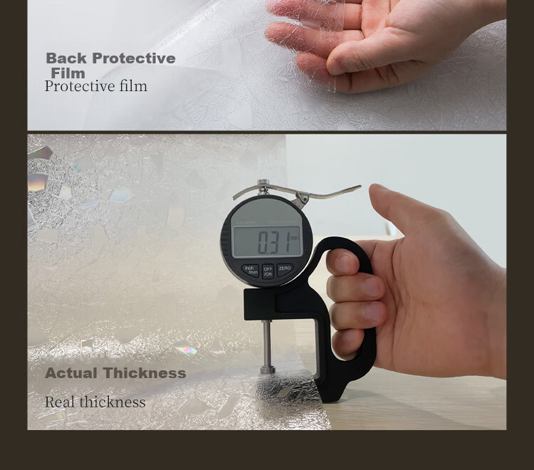 MEIWA Frosted Glass Sticker Adhesive-Free Non-Marking Bathroom Window Sun Protection Heat Insulation Film 60x200cm Broken Glass Pattern 5