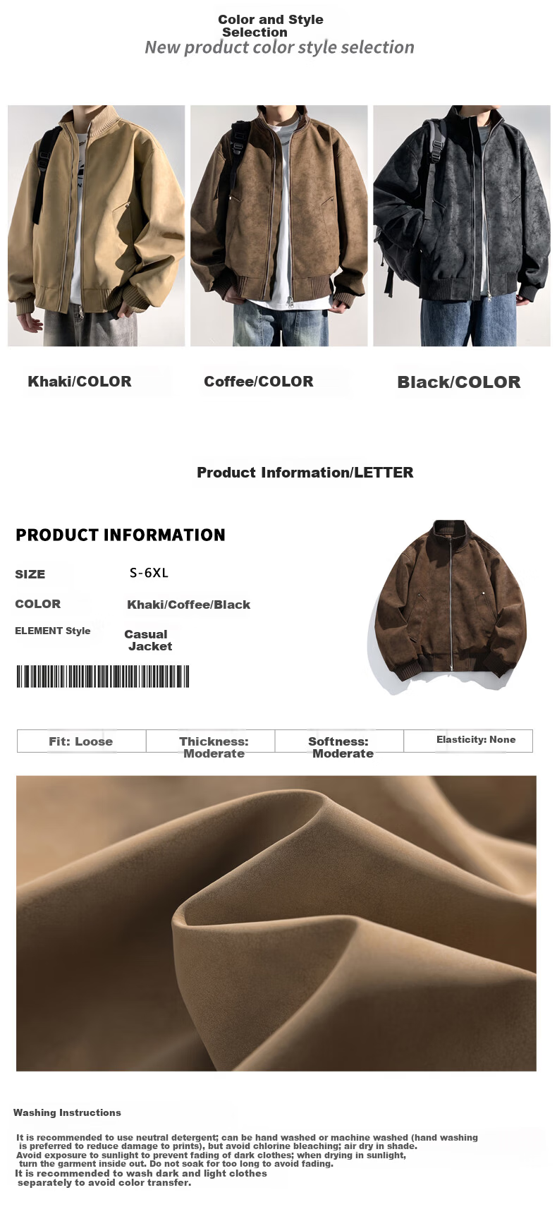 Foss Phil Men's Flight Jacket Spring Autumn Mallard Retro Stand Collar Casual Leather Jacket JK852 Coffee Color 2XL 5