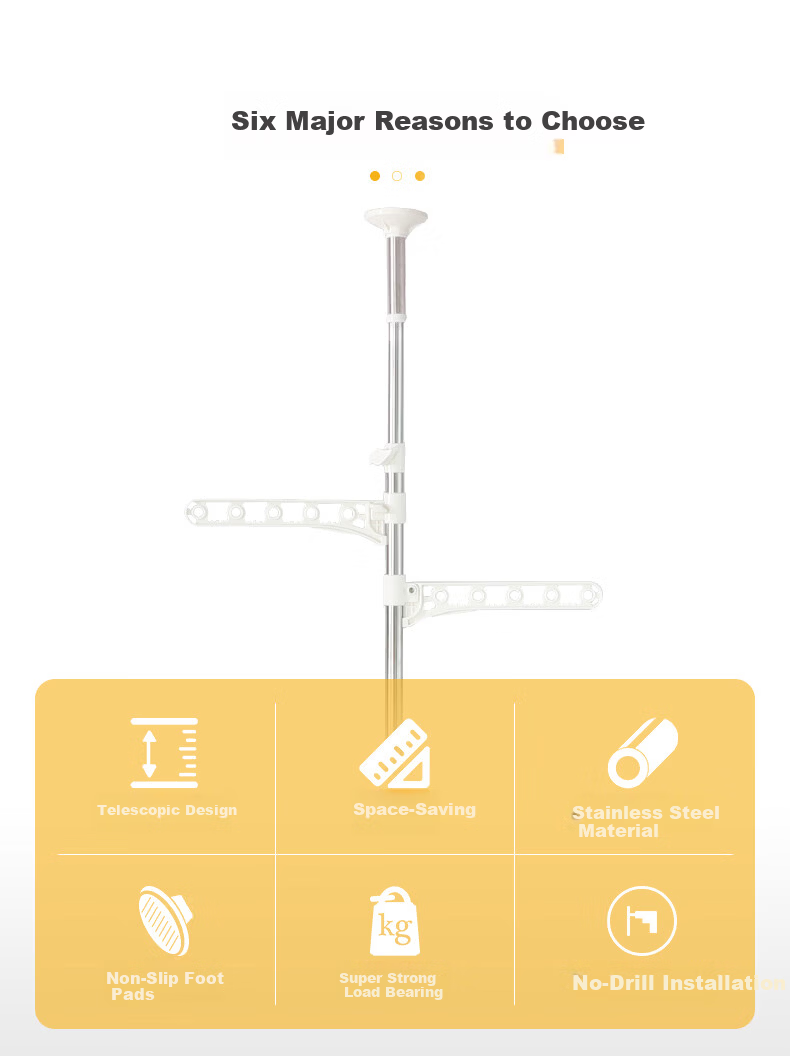 Baoyouni Bay Window Clothes Drying Rack Floor-to-Ceiling Telescopic Stainless Steel Garment Rack 1