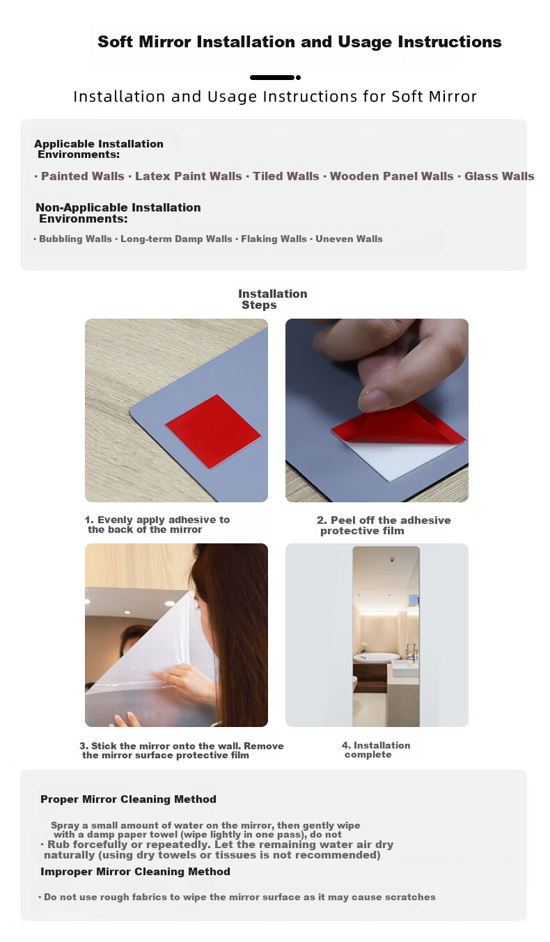 Chibilun Acrylic Soft Mirror Wall Sticker Self-Adhesive Full-Length Dressing Mirror No Drilling Home Dormitory 7