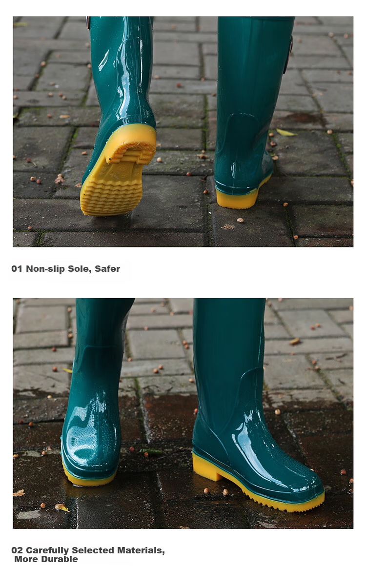 FOOTOPPO Women's Waterproof Rain Boots Fleece-Lined Mid-Calf High Tube Rubber Shoes Adult Waterproof Long Boots 10