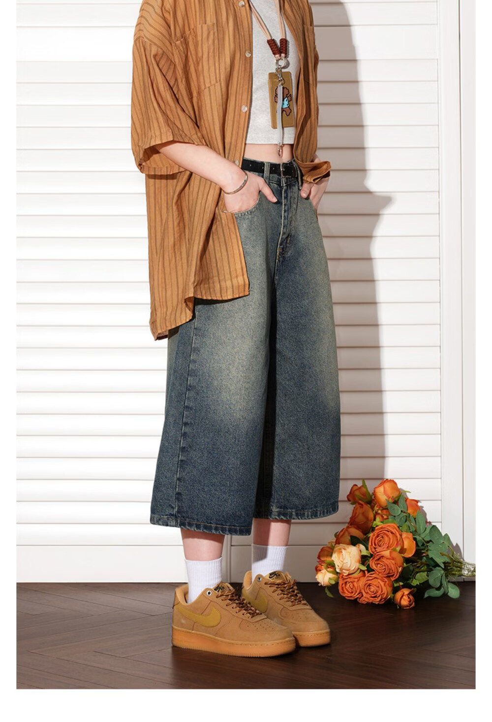 ICH MODE Vintage American Style Lightweight Washed Denim Shorts Thin Women's 2026 New Versatile Seven-Point Pants Black L 15