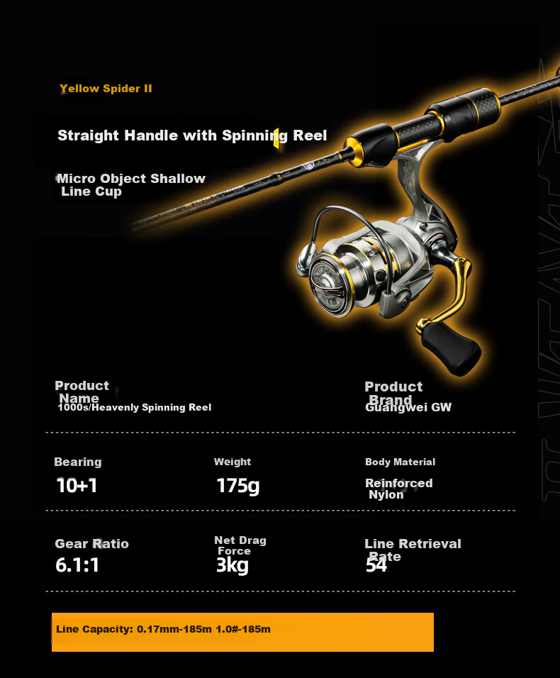 GW 1.8m Left-Handed Water Drop Reel Lure Set Yellow Spider 2nd Gen Makou Rod UL Tuning Micro Lure Fishing Rod 18