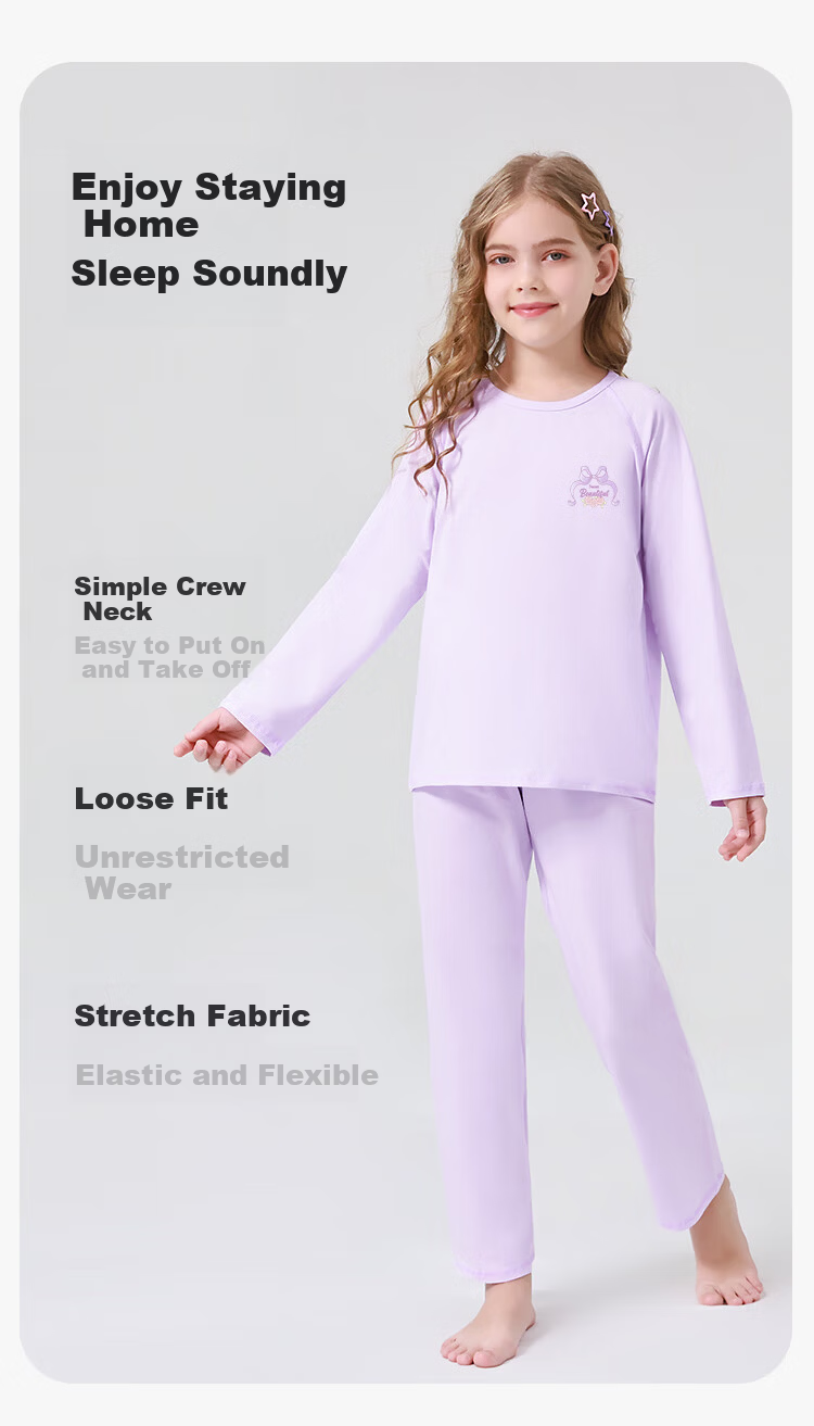 Yiershuang Girls' Long Sleeve Spring Summer Pajama Set Children's Homewear Comfortable Outerwear for Teens 1