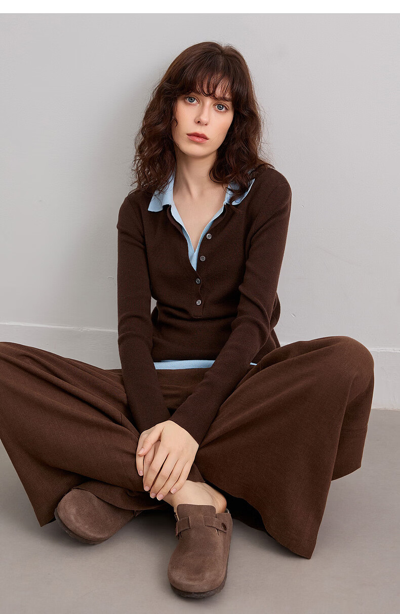 Demana Autumn Elegant Deep V Two-Piece Contrast Slimming Knit Sweater with Mulberry Silk and Wool for Women 22
