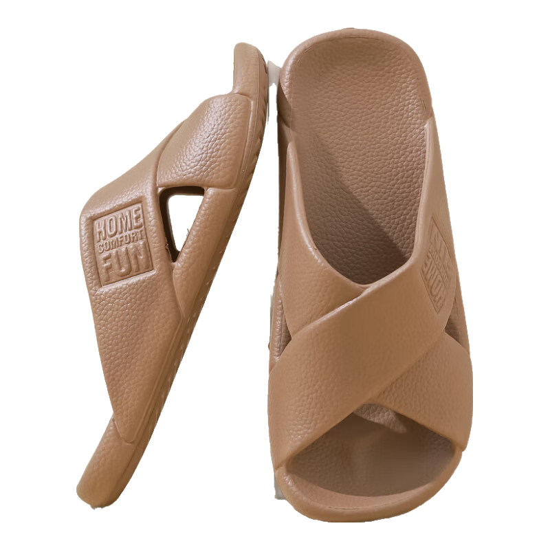 Huameijianbu Cross Mocha Slippers, Couples Bathroom Indoor And Outdoor Thick Soft Sole Non-Slip Sandals HM600, Chestnut Color, Size 42-43