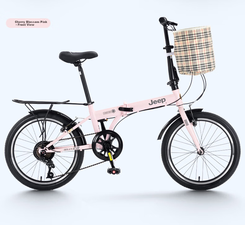Jeep Folding Bicycle Adult 20-inch 6-Speed V-Brake Unisex Student Sakura Pink 20-inch 6-Speed 5