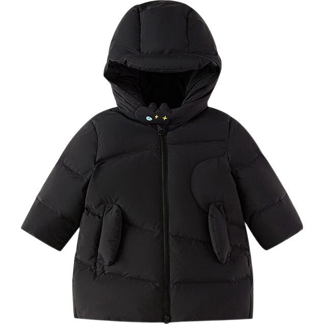 BALABALA Kids Down Jacket Boys Girls 2025 New Winter Mid-Length Thick Warm Solid Color Hooded Coat
