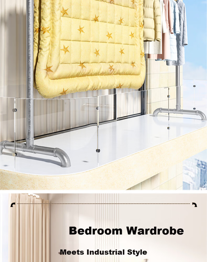 Baoyouni Steel Pipe Clothes Drying Rack Floor Folding Outdoor Simple Home Balcony Bedroom Single Rod Water Pipe Blanket Drying Tool 9