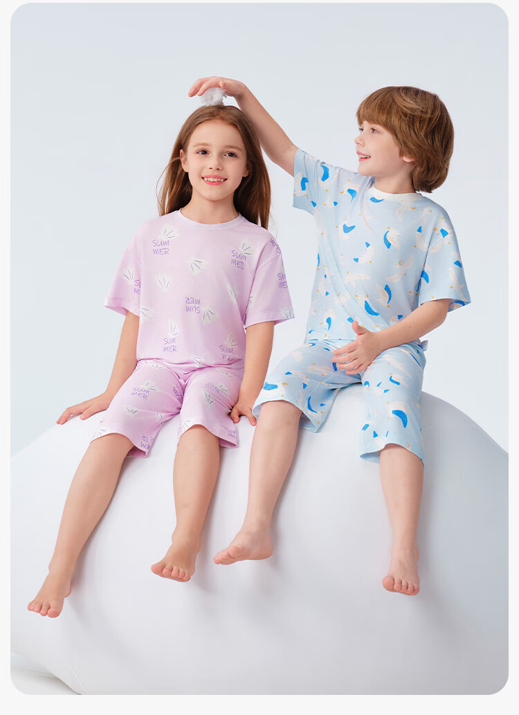 YEEHOO 50S Modal Children's Pajamas, Boys' Summer Thin Short-Sleeve Lightweight Sleepwear 22