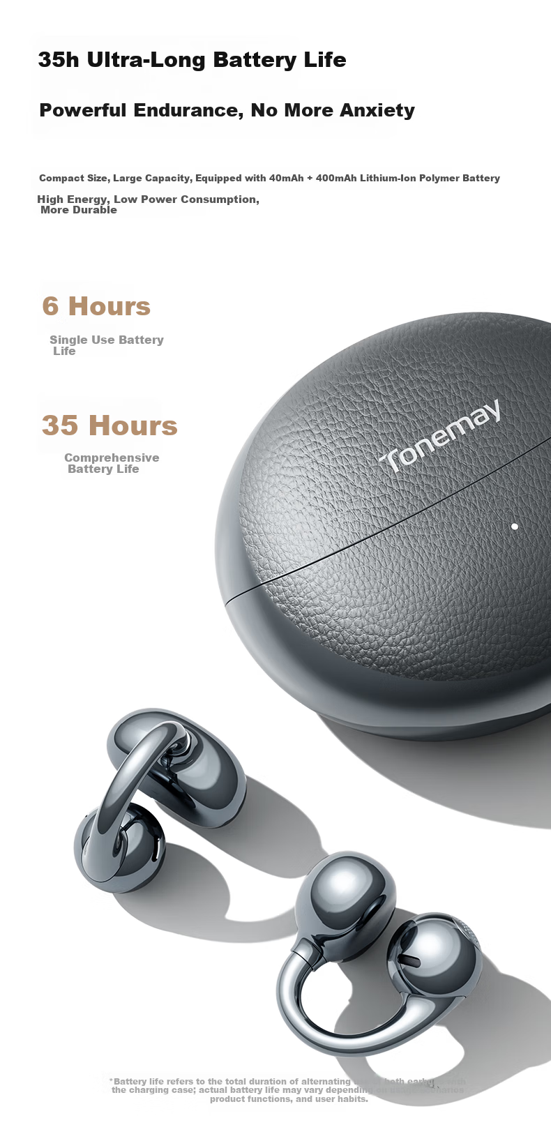Tangmai Q5 Open-Ear Clip Bluetooth Bone Conduction Wireless AI Translation Sports Running Sweatproof Gaming Low Latency Long Battery Life Noise Cancelling Valentine's Day New Year White 5